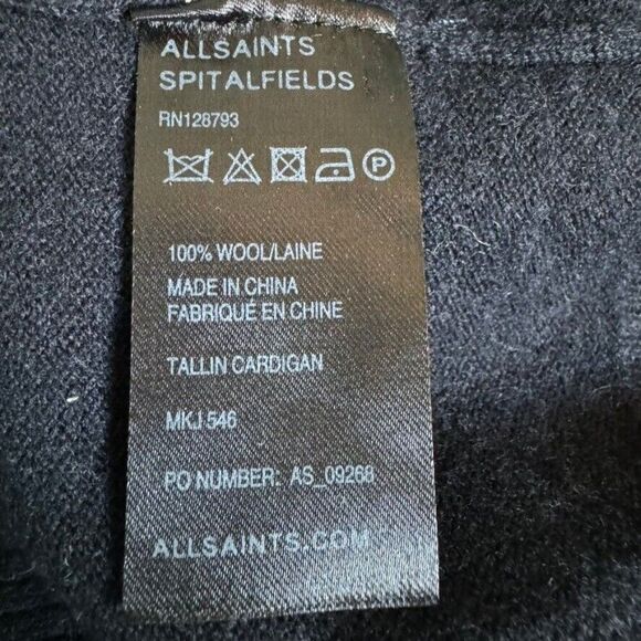All Saints Womens Navy Blue 100% Wool Preppy Minimalist V Neck Cardigan Sz L - Picture 3 of 7